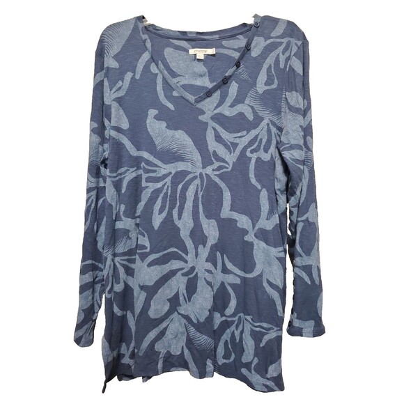 Chico's Cotton Blend Blue Abstract Print Button-Detail V-Neck Tunic Size 3 (XL) - Picture 1 of 7